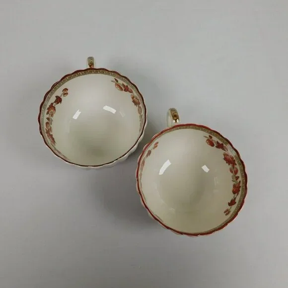 Lot of 2 Spode Indian Tree Tea Cup Saucer Set Scalloped Orange Old Backstamp Vtg - Picture 10 of 12